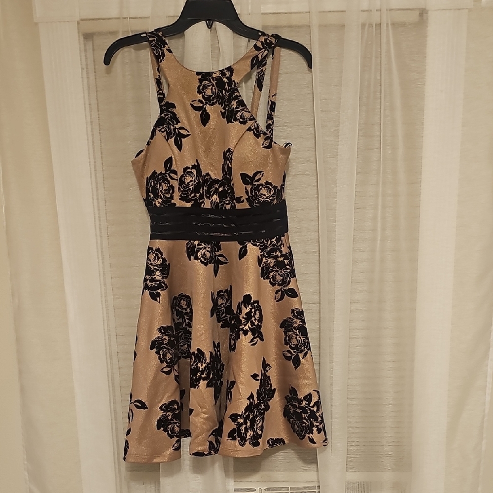 City Studio Black Floral on Tan Mini Dress